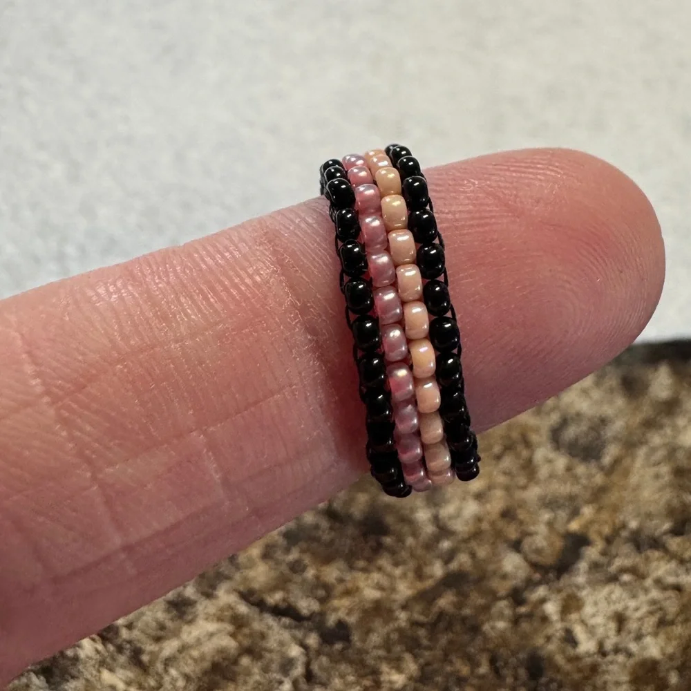 Black Pink Opal Peach Color Rings Stretchy‎ Rings Handmade Jewelry